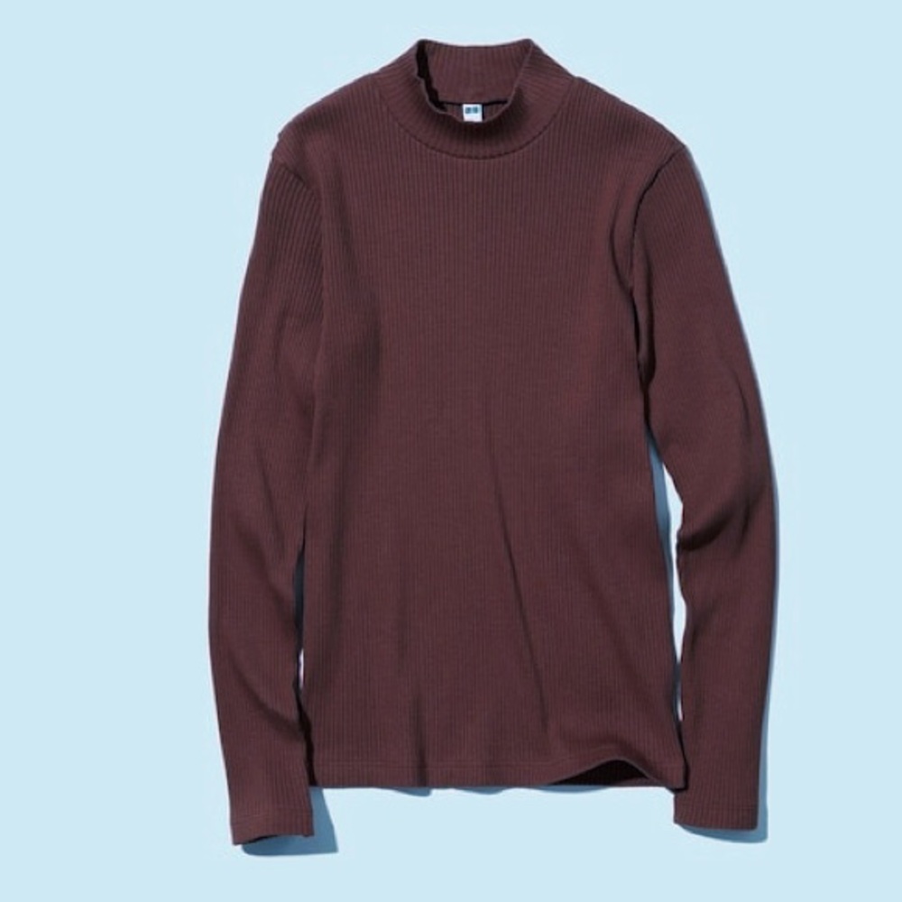 Uniqlo brown ribbed cotton high neck shirt (mockneck)